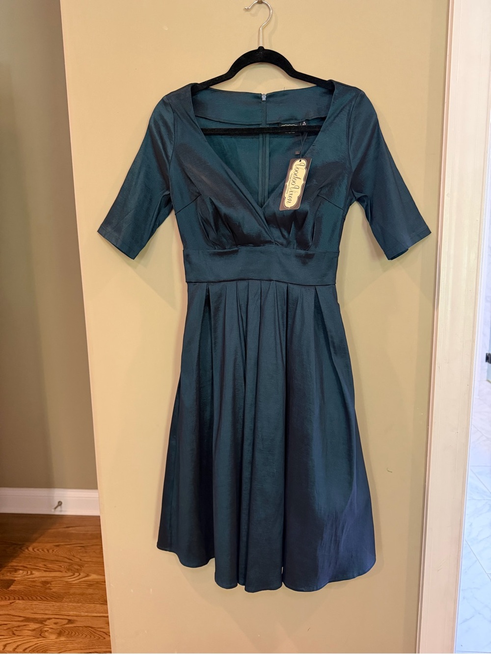 Voodoo Vixen Teal Fit-and-Flare V-Neck Midi Dress